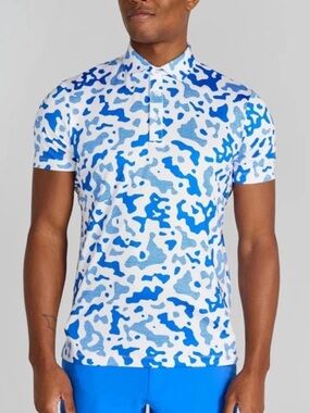 Redvanly Men’s Camo Barres Golf Performance Stretch Polo Shirt-Blue-Medium